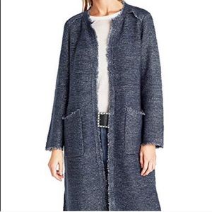 Zara blue Tweed Frayed long sweater with glimmer